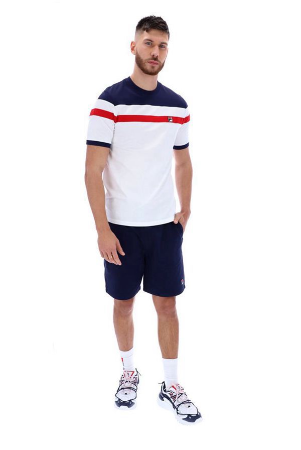 Fila Sten Cut & Sew Men's T-Shirts - White/Navy/Red,NZ 279-24301